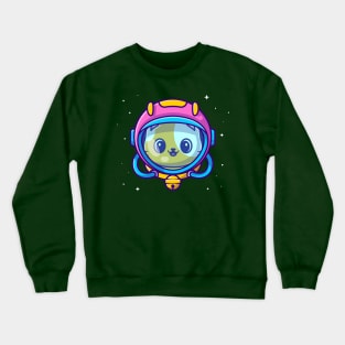 Cute Astronaut Cat Wearing Helmet Cartoon Crewneck Sweatshirt